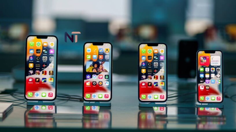 Varios modelos de iPhone en fila con pantallas encendidas, ofreciendo una guía visual sobre qué iPhone elegir.