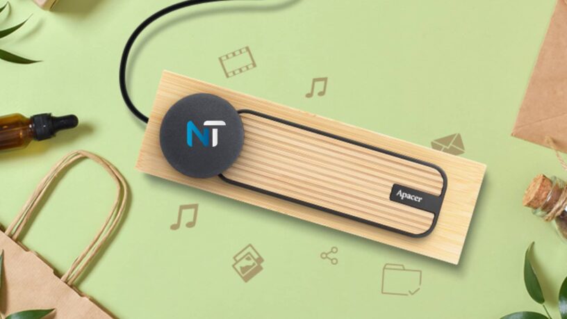 El innovador SSD con perfume Apacer AS712 con un elegante diseño de madera, mostrando su lado aromático y tecnológico.