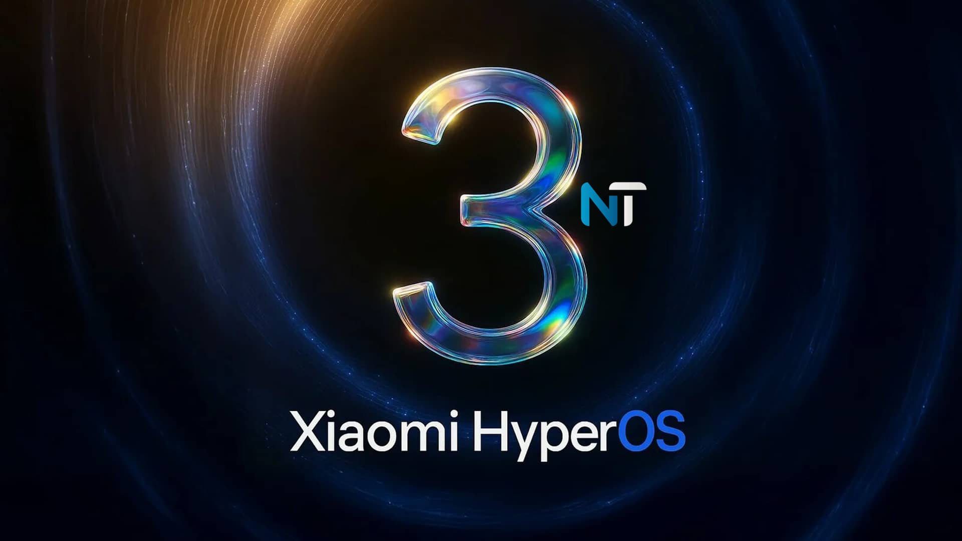 Logo oficial de HyperOS 3, el nuevo sistema operativo de Xiaomi, con un diseño futurista y fondo tecnológico.