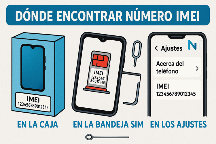 Tres ubicaciones para verificar el IMEI de un celular y comprobar su autenticidad.